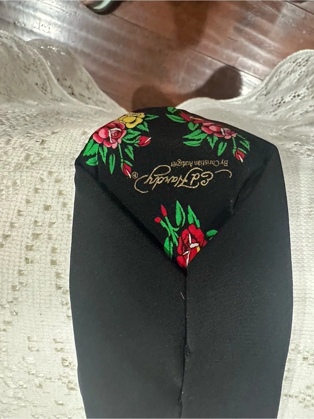 Ed Hardy  Black Tie with Gold Script and Red Accents